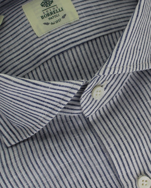 Borrelli Linen Sport Shirt White Navy