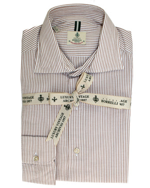 Luigi Borrelli Sport Shirt White Brown Stripes