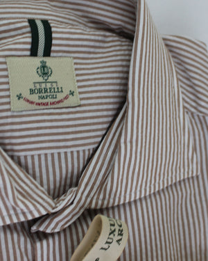 Borrelli Sport Shirt White Brown Stripes