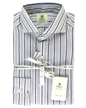 Luigi Borrelli Shirt White Navy Striped Design