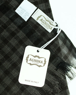 Agnona Scarf Dark Brown Check - Silk Linen Shawl FINAL SALE