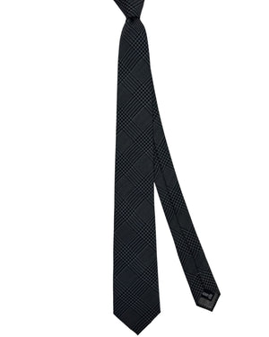Armani Tie Charcoal Gray Black Glen Check