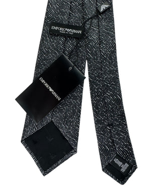 Armani Silk Tie Charcoal Wave Texture Pattern