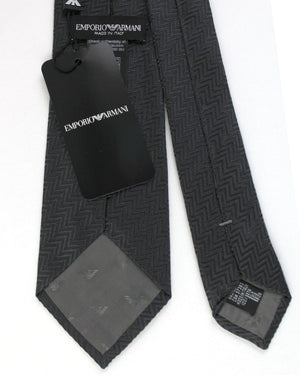 Armani Silk Tie Black Gray Herringbone Design
