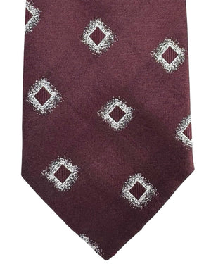 Armani Tie Maroon Silver Geometric Design