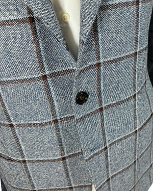 Cesare Attolini Sport Coat Blue Windowpane Wool Silk EU 54/ US 44 SALE