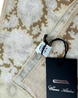 Attolini Scarf White Pink Brown Design - Linen