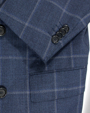Cesare Attolini Suit Dark Blue Windowpane Double Breasted Peak Lapel EU 52/ US42