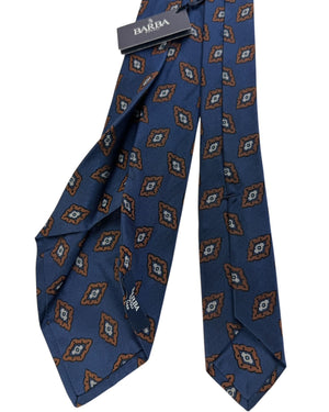 Barba Sevenfold Tie Navy with Rust Geometric Medallions
