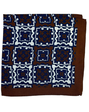 Luigi Borrelli Pocket Square Navy Brown White