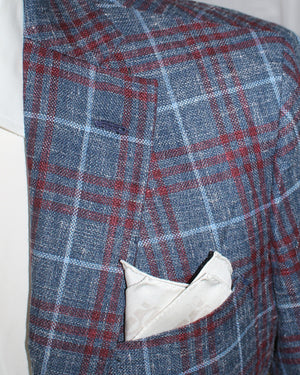 Luigi Borrelli Sport Coat Midnight Blue Maroon Plaid EU 54/ US 44 Royal Collection