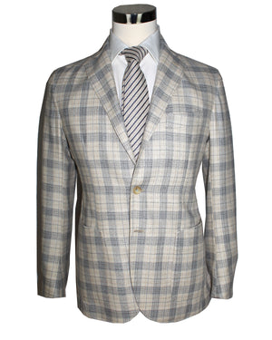 Borrelli Unlined Sport Coat Gray Check Plaid