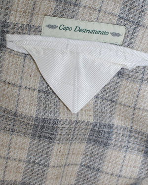 Luigi Borrelli Sport Coat Gray Check Plaid - Unlined - Wool Silk EU 48 / US 38