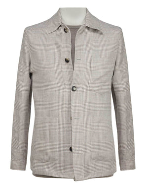 Luigi Borrelli Coat Gray Glen Check Wool Linen