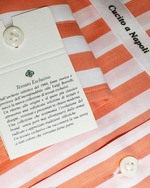 Luigi Borrelli Dress Shirt White Orange Stripes 42 - 16 1/2