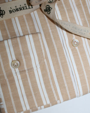 Luigi Borrelli Button-Down Sport Shirt White Orange Stripes