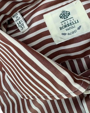 Borrelli Dress Shirt Brown White Stripes
