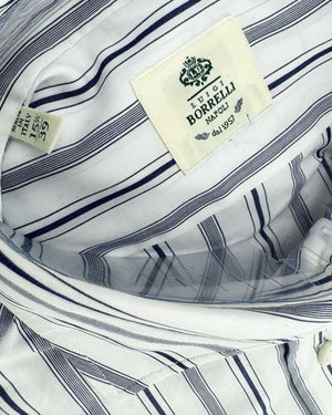 Luigi Borrelli Dress Shirt White Dark Blue Stripes 39 - 15 1/2