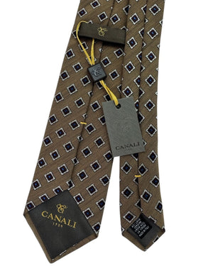 Canali Tie Taupe Diamond Medallion on Twill
