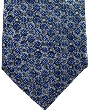 New Canali Tie Gray Blue Medallion Micro Pattern