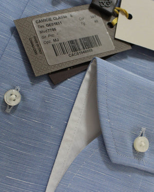 Canali Dress Shirt Blue Pattern Exclusive Collection Linen Cotton - Modern Fit 40 - 15 3/4 SALE