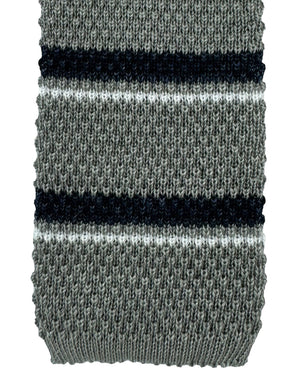 Brunello Cucinelli Square End Knitted Tie Gray Black Horizontal Stripes