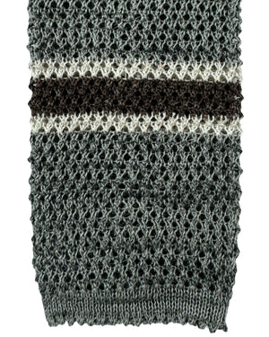 Brunello Cucinelli Square End Knitted Tie Gray Horizontal Stripes