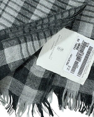 Brunello Cucinelli Scarf Black Gray Plaid - Cashmere Silk Shawl FINAL SALE