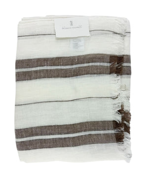 Brunello Cucinelli Scarf White Brown Stripes Linen Men Shawl