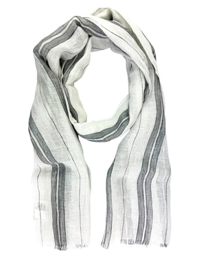 Brunello Cucinelli Scarf White Gray Stripes Linen Men Shawl