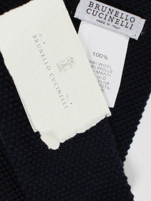 Brunello Cucinelli Square End Knitted Tie Dark Blue Wool SALE