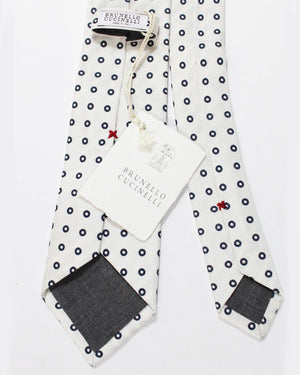 Brunello Cucinelli Tie White Navy Circles