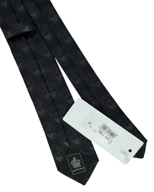 Dolce & Gabbana Skinny Tie Black Tonal Flaming Heart Jacquard