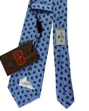 Etro Silk Tie Light Blue Paisley Micro Pattern