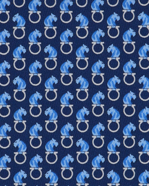 Salvatore Ferragamo Tie Midnight Blue Tiger & Gancini Pattern - New Collection
