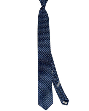 Salvatore Ferragamo Tie Midnight Blue Feline Tiger & Gancini Pattern SALE