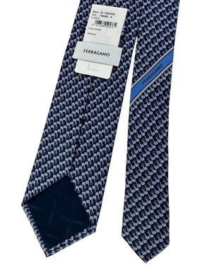Salvatore Ferragamo Tie Midnight Blue Elephant And Horseshoe Print - New Collection