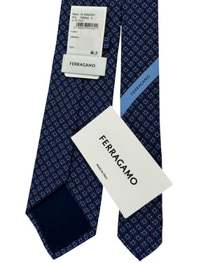 Salvatore Ferragamo Tie Navy Blue Red Gancini Pattern