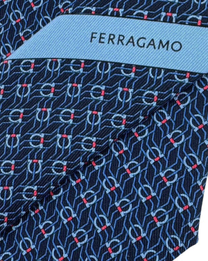 Salvatore Ferragamo Tie Navy Blue Red Gancini Pattern