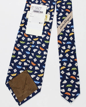 Salvatore Ferragamo Silk Tie Navy Origami Paper Boat Novelty FINAL SALE