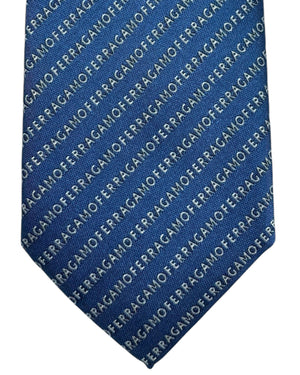 New Salvatore Ferragamo Tie Blue Logo Stripes