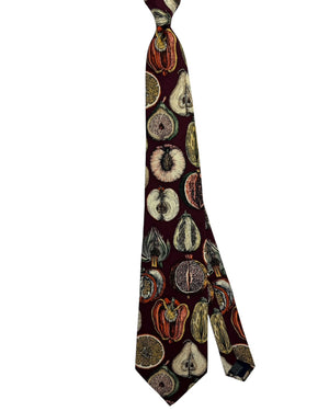 Fornasetti Tie Maroon Sezioni di Frutti Design - Wide Necktie