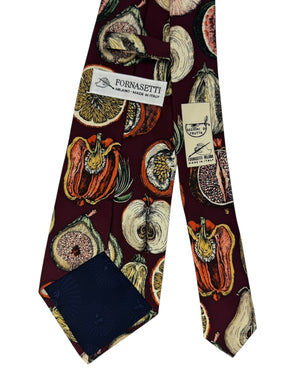 Fornasetti Tie Maroon Fruit Medley Design- Wide Necktie