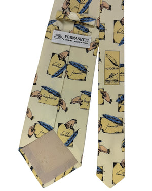 Fornasetti Tie Off White Autograph Script- Wide Necktie