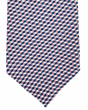 Giampaolo Silk Tie Brick Royal Blue Pink Silver Diamond Pattern - Sartorial