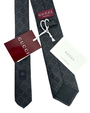 Gucci Tie Black Gray GG Pattern Deiene