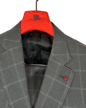 Isaia Suit Dark Gray Windowpane Design