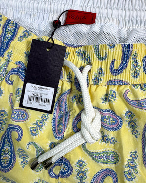 Isaia Swim Shorts Yellow Paisley S - Men Swimwear SALE