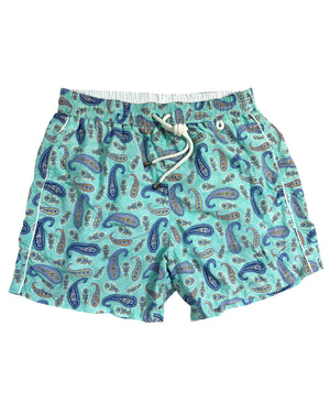 Isaia Swim Shorts Sky Blue Paisley