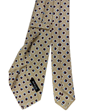 Kiton Tie Tan Burgundy Blue Oval Textured - Sevenfold Necktie